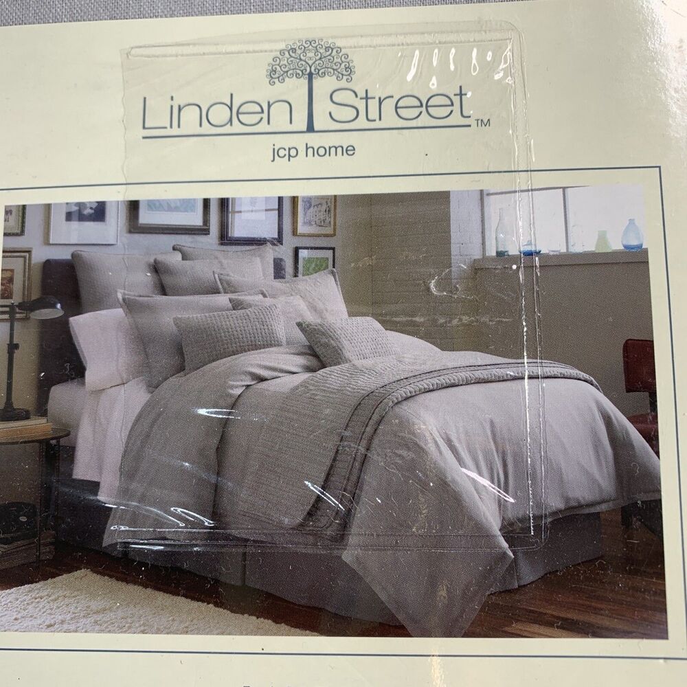 JCPenney 3-Piece King Linen Rayon Duvet Cover Set Gray Linden Street Landry